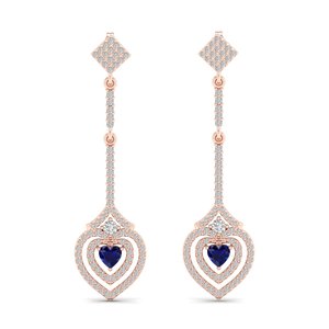 Boucles d'oreilles pendantes REYES de luxe en or massif 14 carats avec diamant certifié IGI, forme cœur, saphir bleu 0,46 carat, bijoux de mariage - Product Image 2