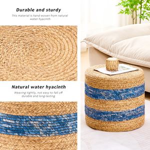 Pouf Contenitore Quadrato in Giacinto d'Acqua Intrecciato a Mano per Arredamento e Seduta - Product Image 3