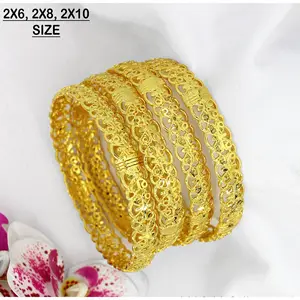 Brazaletes de cobre de arena chapados en oro para mujer, joyería de novia india de Dubái, pulseras geométricas huecas, regalo al por mayor