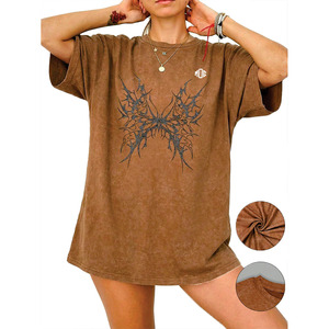 Camiseta Oversize de Algodón 280 GSM con Lavado Ácido para Mujer, Estilo Urbano de Moda, Marrón Vintage, Gráfico Urbano, Producción OEM Personalizada al por Mayor - Product Image 6