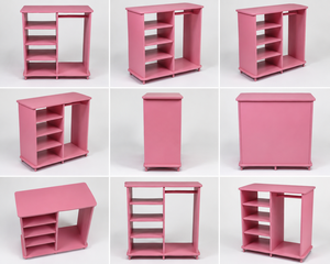 Armoire rose en bois pour enfants, armoire à 3 niveaux pour tout-petits, armoire avec penderie - Product Image 5
