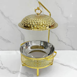 Luxury Stainless Steel Round Chafing Dish Buffet Food Warmer with Gold Finish <b>Stand</b> and Glass Lid for Wedding Catering - Product Image 2
