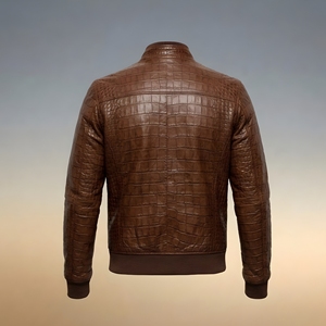 Chaqueta de Cuero de Piel de Oveja de Alta Calidad con Grabado de Cocodrilo para Hombre, Hecha a Mano, Estilo Urbano, Personalización de Piel de Cocodrilo - Product Image 2