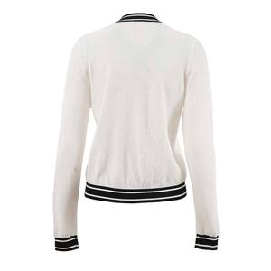 Cardigan en tricot blanc pour femme, manches longues, col rabattu, bordure contrastée, style classique, à porter toute l'année - Product Image 2