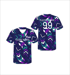 Maillot de baseball personnalisé violet et bleu abstrait à sublimation, uniforme d'équipe boutonné, en polyester anti-humidité, OEM ODM - Product Image 1
