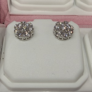 Gold 925 Sterling <b>Silver</b> Women Men Iced Flower Cluster Hip Hop Brilliant Cut Moissanite Channel <b>Set</b> IGI Certified <b>Stud</b> <b>Earrings</b> - Product Image 2