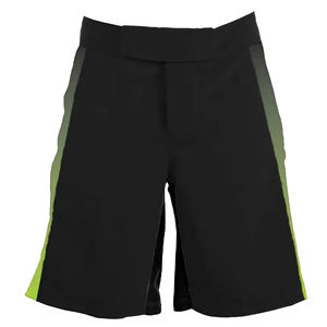 Shorts MMA pour hommes 100% coton, blocs de couleur, impression par sublimation, logo personnalisé sur le devant, noir, bande latérale verte, sports de combat - Product Image 3