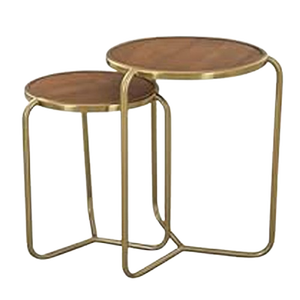 Beautiful Golden Finishing Round Wooden <b>Top</b> Metal Nesting Table Classic Style for Entryway Interior Design Option - Product Image 1