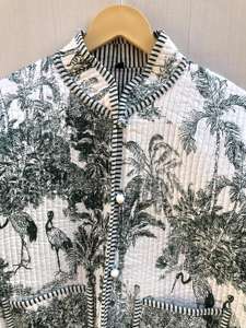 Chaqueta Acolchada de Algodón Reversible, Tejida a Rayas con Estampado Jaipuri Sanganeri, Transpirable, para Otoño, Hecha a Mano para Mujer - Product Image 4