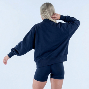 Women's <b>Ink</b> Color Stand Collar Quarter Zip Hoodies Casual Loose Fit Cotton Women's Hoodies Comfortable Stylish Daily Wear Styles - Product Image 2