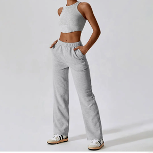 Ensemble de hauts courts à manches longues pour femmes, tricotés en spandex et polyester, col rond, couleur unie, respirant, à porter toute l'année - Product Image 4