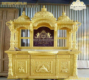 Templo de fusión para el hogar en madera de teca Elefante Pilar Templo de madera de teca para el hogar para la habitación de Pooja Elefante Templo de madera tallada para el hogar - Product Image 5