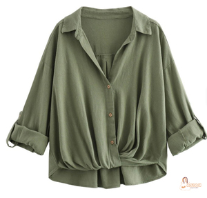 Camisa de Lino para Mujer, Cuello Camisero, Color Sólido, Estilo Casual para Uso Diario, Corte Regular - Product Image 6