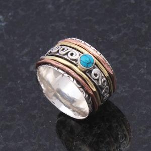 Wholesale Natural Turquoise <b>Spinner</b> <b>Ring</b> <b>925</b> <b>Sterling</b> <b>Silver</b> Handmade Boho Meditation Fidget <b>Ring</b> Women Gemstone Jewelry - Product Image 2