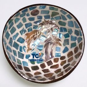 Tazón de Coco de Alta Calidad al por Mayor de Vietnam, Diseño de Mosaico de Palmera Dolphin, Tazón de Concha Personalizado - Product Image 1
