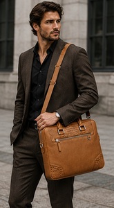 Sac Messager pour Ordinateur Portable en Cuir Véritable Gravs pour Homme - Léger, Durable, Luxe, Fermeture Éclair, Haute Qualité - Product Image 2