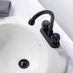 Rubinetto per lavabo da bagno in acciaio inossidabile a 2 maniglie con scarico a scomparsa e tubo flessibile, per uso in bagno - Product Image 6