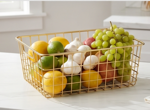 Premium <b>Gold</b> Wire Metal <b>Storage</b> <b>Basket</b> Rectangle Modern Design Stackable For Multi-Purpose Neatening And Organization - Product Image 5