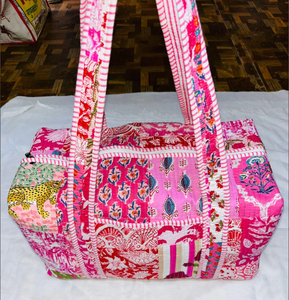 Hand Block Printed Cotton Duffel <b>Bag</b> Handmade Travel Tote Weekender Zipper Eco Friendly Quilted <b>Large</b> Capacity High Quality - Product Image 3