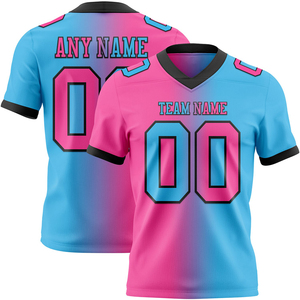 Maillot de football bleu ciel de haute qualité, maille rose et noire, dégradé authentique, couleur unie, maillot de football personnalisé pour hommes - Product Image 1