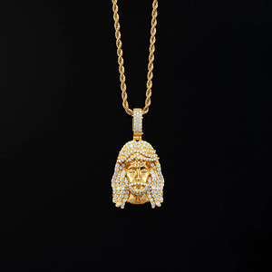 Collier pendentif Jésus Luxira Jewels plaqué or rose, serti de moissanite, style hip-hop, chaîne corde, cadeau unisexe - Product Image 2