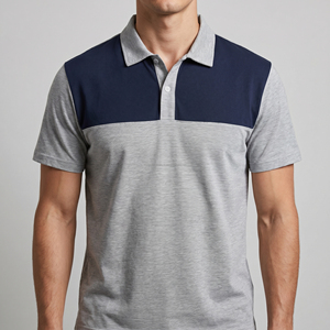 Polo Personalizado para Hombre con Bloques de Color en el Pecho, Gris Jaspeado, Algodón Piqué Transpirable, Manga Corta, para Golf, Verano - Product Image 2