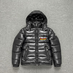Black Hooded Down Puffer <b>Jacket</b> <b>Men</b> Casual Winter Coat Windproof Zipper Front <b>Letter</b> Print Regular Fit Thick PU Shell - Product Image 1