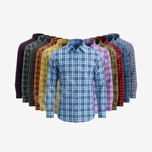 Chemise habillée personnalisée légère à manches longues, imprimée à carreaux, élégante, boutonnée, confortable et tendance - Product Image 1
