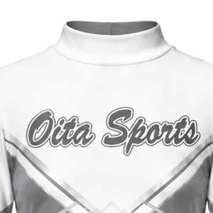 Maillot de cheerleading sublimé gris et blanc à manches longues – Tenue de sport athlétique pour l'entraînement, la performance et la compétition - Product Image 3
