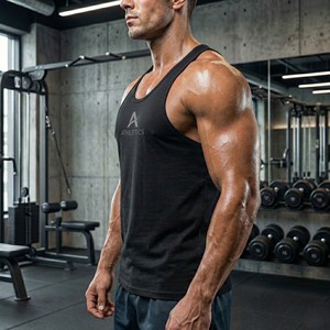Men's Y-<b>Back</b> Stringer Tank Top Matte Black Bodybuilding Gym Singlet Reflective Logo Bodybuilding Singlet Matte Black Activewear - Product Image 4