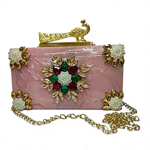 <b>Cream</b> Resin Bridal <b>Clutch</b> Handmade Flower Crystal Evening Purse Custom Wedding Decoration Gift - Product Image 3