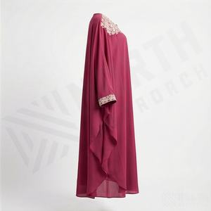 Nouvelle robe longue en mousseline de soie Kaftan Abaya musulmane, ensemble deux pièces, taille plus, polyester, tailles personnalisables, vêtements modestes - Product Image 3