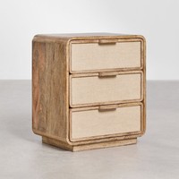 Mesita de noche rectangular Vandana Arion Merino 50x35 cm en madera de mango, MDF y yute Abrams