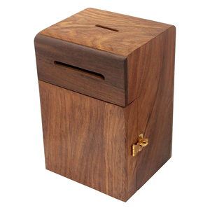 Handmade Wooden Square Savings <b>Box</b> with Hinged Door and Slot for Coin Storage Decorative <b>Money</b> Bank for Home Use - Product Image 5