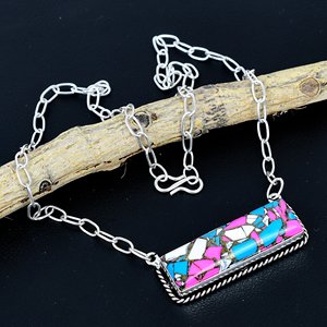 Cotton <b>Candy</b> Gemstone Chain Pendant: 925 Sterling Silver Handmade Designer Bar <b>Necklace</b> - Product Image 1