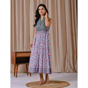 Vestido Midi sin Mangas con Estampado Floral, Cuello sin Solapa, Detalle de Botones, Silueta Holgada, Ropa Casual de Verano, 100% Algodón Natural, ODM Digital - Product Image 5