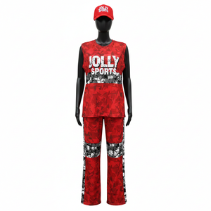 Conjunto Deportivo de Dos Piezas sin Mangas para Mujer, Poliéster Interlock Premium de 160 GSM, Panel Rojo y Negro, Logotipo Sublimado - Product Image 1