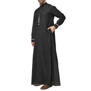 Túnica Islámica para Hombre, Talla Grande, Otoño, Color Negro, Transpirable, Estilo Saudí, Talla Personalizada, Diseño Único - Product Image 1