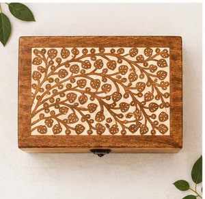 Boîte à bijoux en bois d'acacia, gravure Tree Life, étanche, multifonction, pour femmes et hommes |   Boîte de rangement pour bijoux, pour bagues - Product Image 1