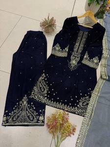 Conjunto de Traje Palazzo Étnico de Terciopelo Premium con Bordado de Lentejuelas para Mujer, Sin Arrugas, de Secado Rápido, Elástico, para Bodas y Uso Casual - Product Image 4