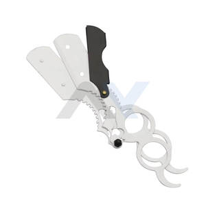 Navaja de afeitar de barbería de hoja recta única con mango de anillo para hombre, para uso en salón y hogar, blanca y negra - Product Image 1
