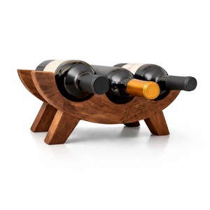 Porte-bouteilles en bois classique pour 3 bouteilles, élégant, fonctionnel et décoratif, parfait pour les salons et les zones de divertissement, en provenance d'Inde - Product Image 4
