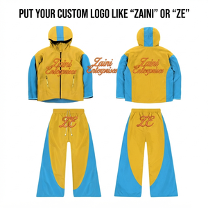 Chaqueta Cortavientos de Invierno para Hombre ZAINI, con Capucha, Casual, 145 GSM, Poliéster Premium, Panel en Contraste Amarillo y Azul, Bordado Personalizado - Product Image 1