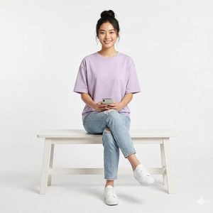 Women's Lavender Crew Neck Loose Fit Cotton T-Shirt Casual Solid Color Short Sleeve Jersey Top All Seasons Wear - Product Image 2