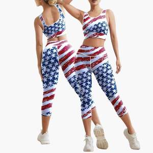 <b>Women</b> Seamless Yoga Set Printed High Waist <b>Leggings</b> and Sports Bra Two Piece Workout Gym Athletic Fitness Suit - Product Image 6