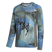 Op maat gemaakte hoogwaardige vissershemd voor heren, blauw herenhemd met lange mouwen en marlijnprint, sublimatie, UPF 50 anti-UV