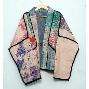 Veste Kantha vintage tricotée à la main pour l'hiver, l'été et l'automne, imprimé floral, style japonais bohème, long manteau - Product Image 6