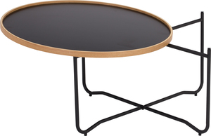 Movable Lipped Bentwood Edge Melamine Top Round Contemporary Living Room Coffee <b>Table</b> with <b>Epoxy</b> Metal Road X-Base Leg - Product Image 3