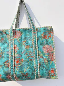 Sac fourre-tout vintage en coton bleu ciel avec imprimé floral, style bohème, sac à main décontracté d'été avec fermeture éclair pour le shopping et les voyages - Product Image 2