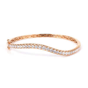 Bracelet jonc ajustable en or rose 14K avec diamant de laboratoire 1,5 carat D VVS1, bracelet jonc articulé en or avec diamants, design vague, bracelet tennis - Product Image 1